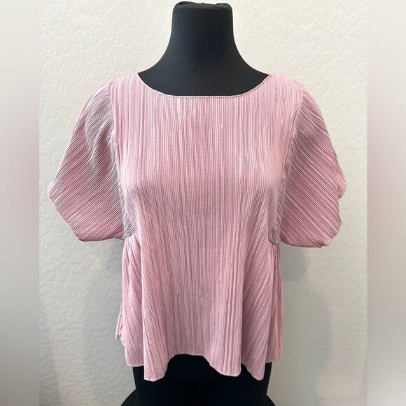 MADEWELL | Textured & Thread Pink Pleated Blouse | Medium - Picture 3 of 8